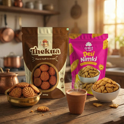 Thekua & Desi Nimki Combo – Homemade Indian Snacks (250g + 250g) | GHARELU SWAAD